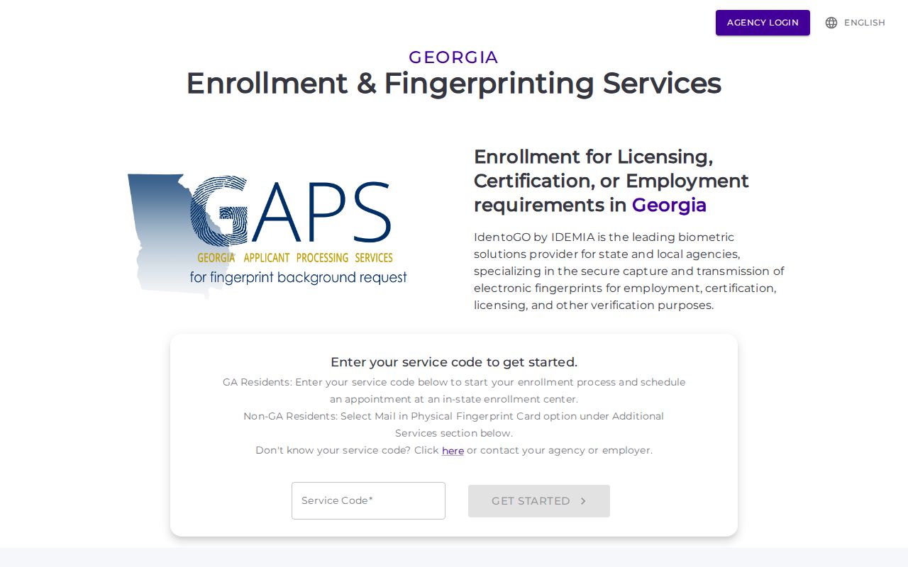 GAPS fingerprint enrollment interface for an Avalon self-record review