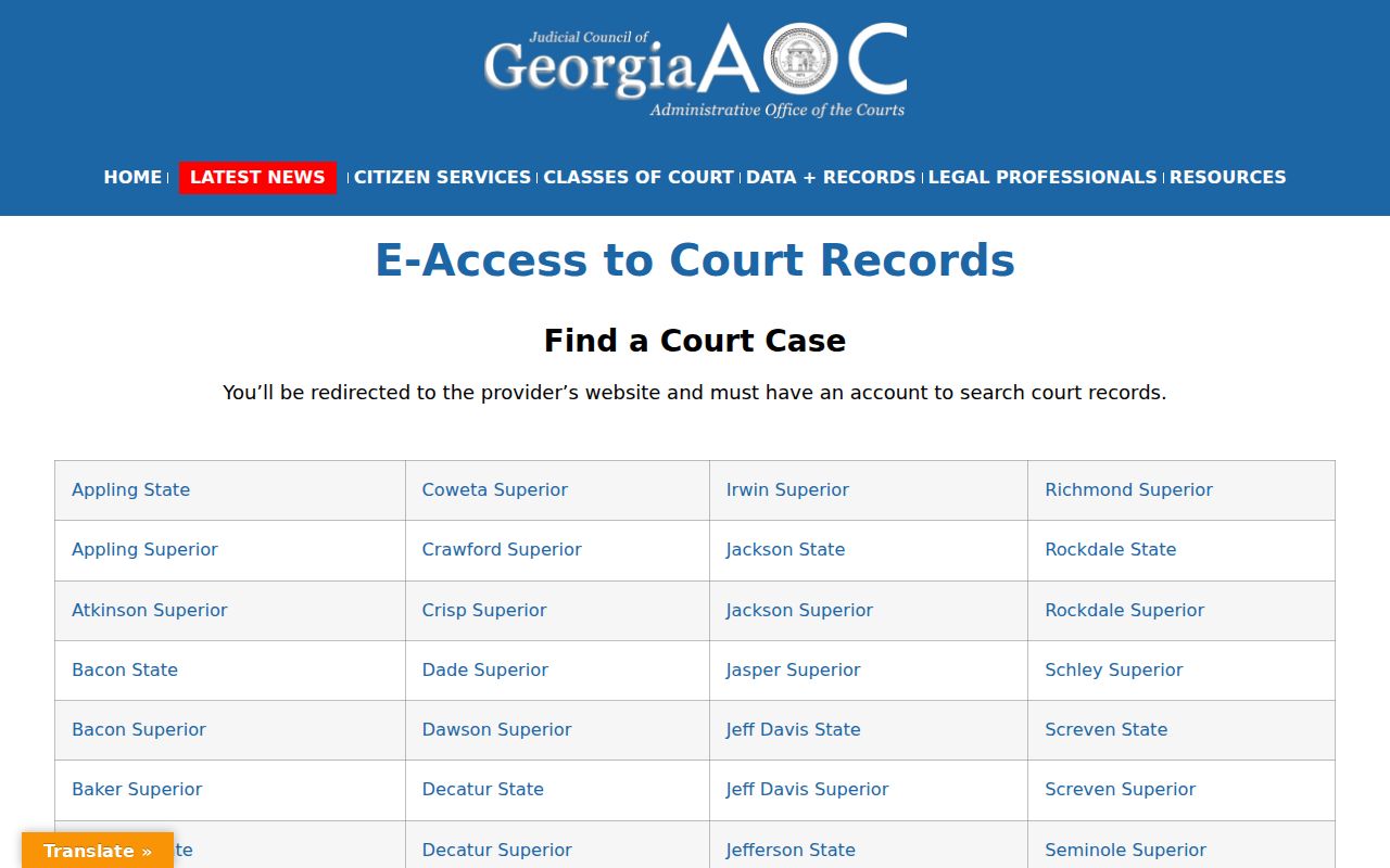Stephens County criminal history court search through Georgia E-Access
