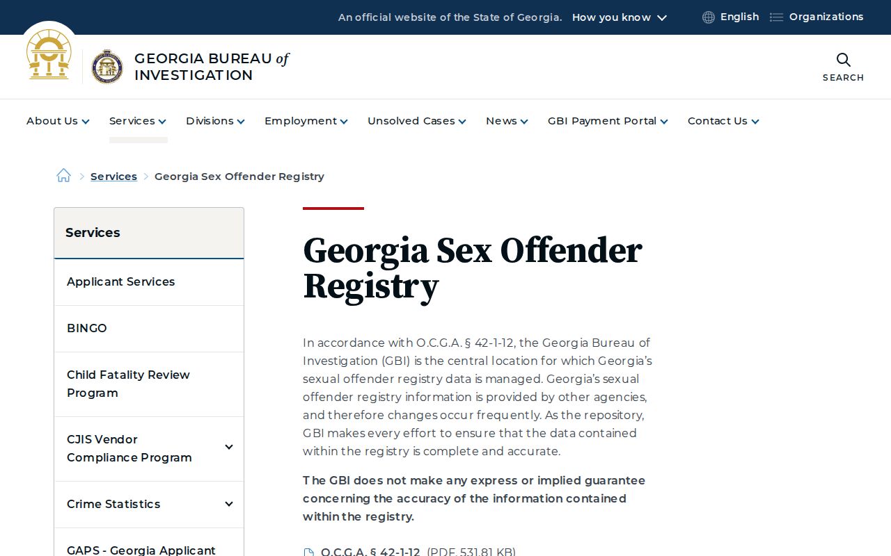 Georgia Sex Offender Registry landing page for Stephens County searches