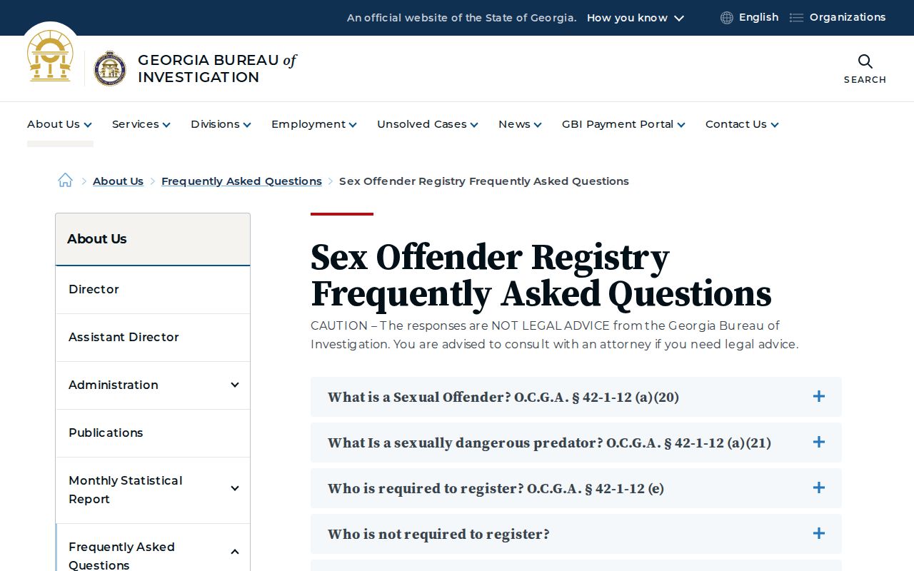 GBI FAQ explaining Stephens County sex offender registry profile limits